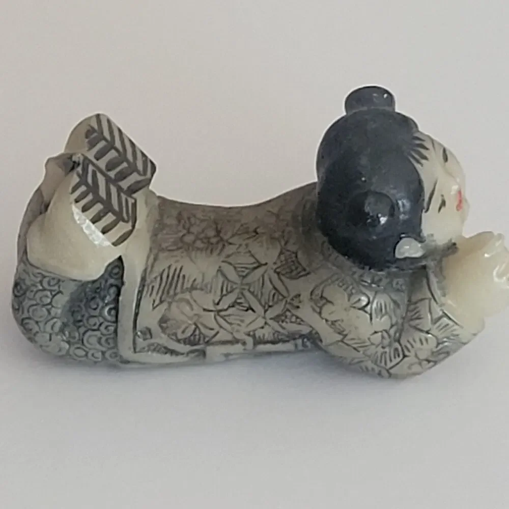 Vintage Japanese Okimono hand-painted resin miniature girl figurine